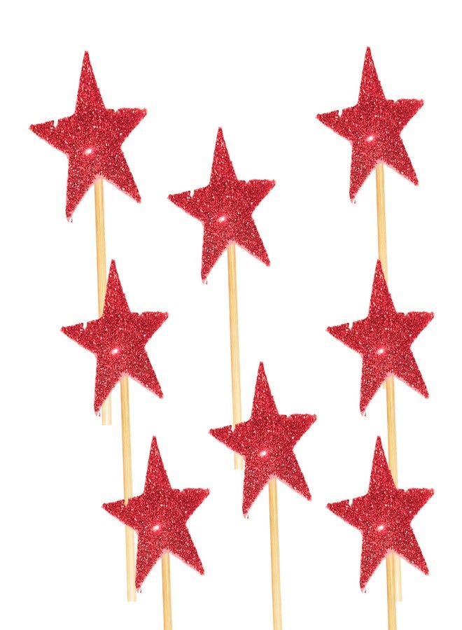 GLOBEADO Glitter Star Cake Toppers, 20 Pieces, Stars with Wooden Sticks, Party Decoration (RED) - Image 1